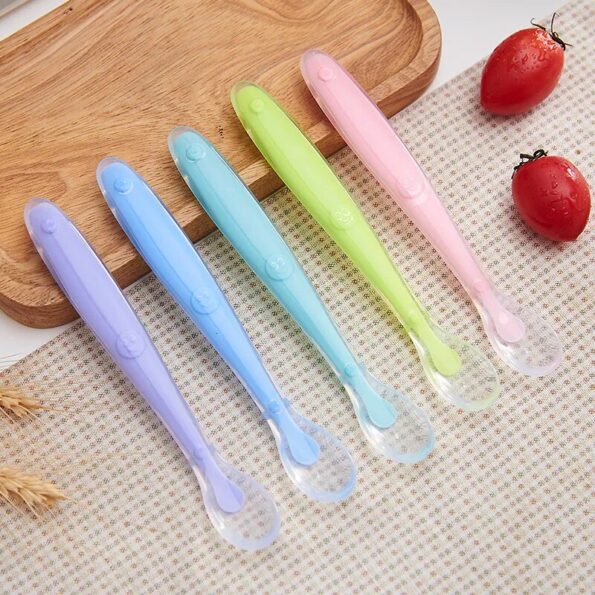 Baby-Feeding-Spoons-Dishes-Tableware-Children-Flatware-Cutlery-Spoon-Silicone-Temperature-Sensing-Patchwork-Soup-Ladle-Tools-2