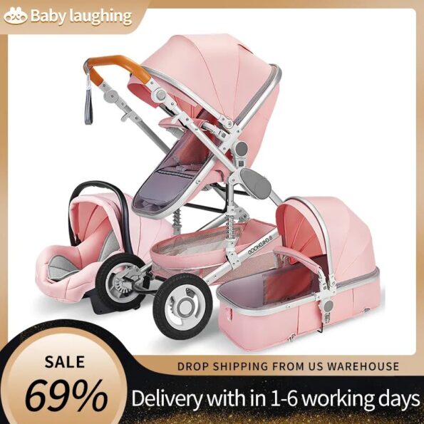 Baby-Stroller-3-in-1-High-Landscape-Stroller-Reclining-Baby-Carriage-Foldable-Stroller-Baby-Bassinet-Puchair