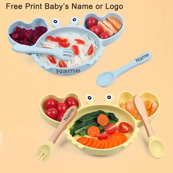 Crab-Plate-For-Baby-Silicone-Tableware-Suction-Bowl-Plate-Tray-Bibs-Spoon-Personalized-Name-Baby-s-3