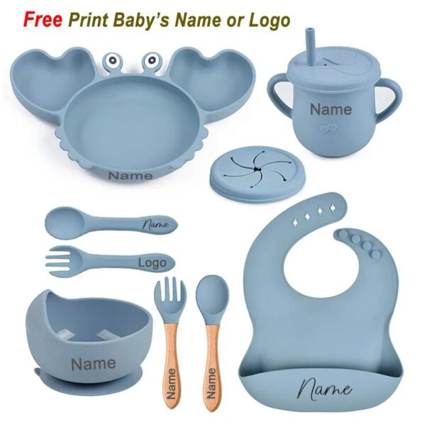 Crab-Plate-For-Baby-Silicone-Tableware-Suction-Bowl-Plate-Tray-Bibs-Spoon-Personalized-Name-Baby-s