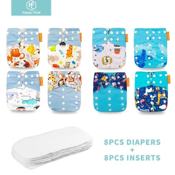 HappyFlute-8-diapers-8-Inserts-Baby-Cloth-Diapers-One-Size-Adjustable-Washable-Reusable-Cloth-Nappy-For-1
