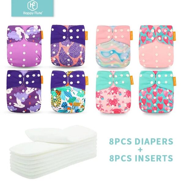 HappyFlute-8-diapers-8-Inserts-Baby-Cloth-Diapers-One-Size-Adjustable-Washable-Reusable-Cloth-Nappy-For-8
